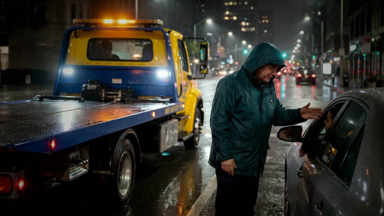 Asistencia de seguro en una noche de lluvia